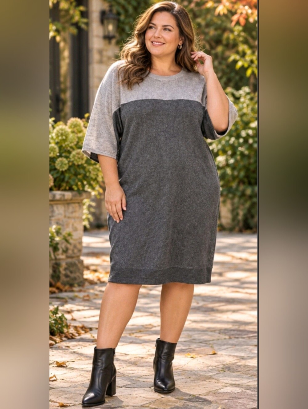 Talbots 2X Merino Wool Blend Gray Colorblock Sweater Dress Plus Size